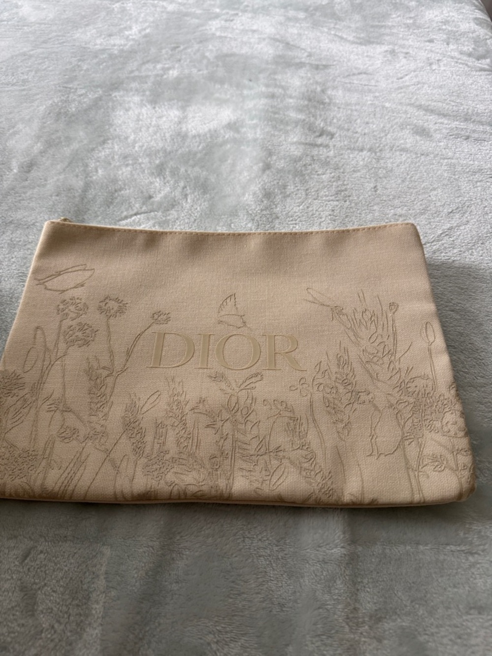 Dior Beige Floral Embossed Canvas Pouch